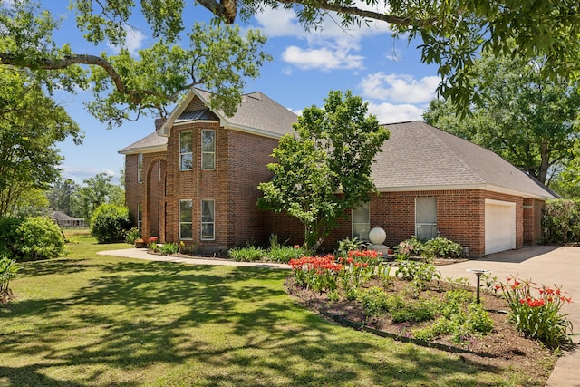 17207 Penick Rd, Waller, TX 77484 - traditional-style home featuring an attached garage, brick siding, a front lawn, and concrete driveway