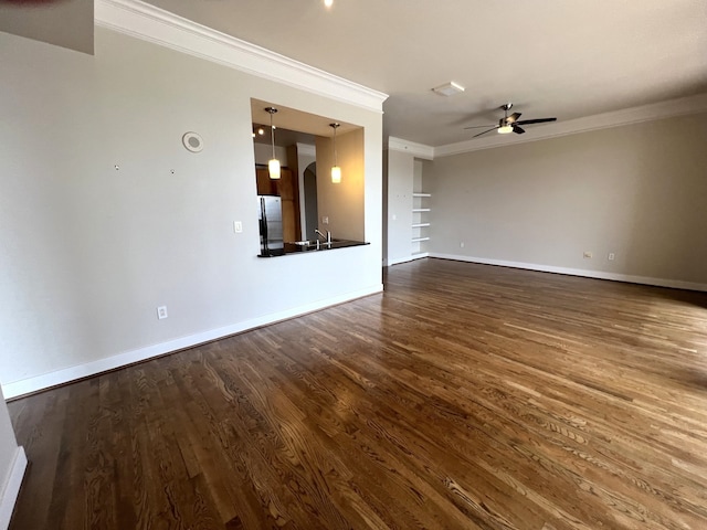 3333 Allen Pkwy Unit 1804, Houston, TX 77019 - unfurnished living room with crown molding, wood finished floors, and a ceiling fan