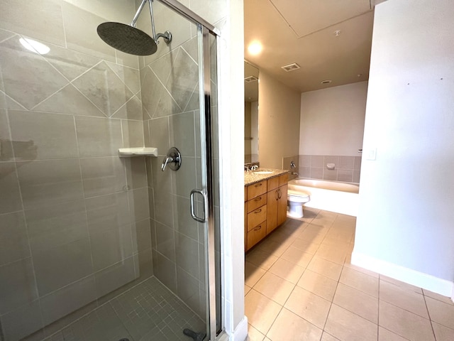 3333 Allen Pkwy Unit 1804, Houston, TX 77019 - bathroom with tile patterned flooring, a shower stall, vanity, and a bath
