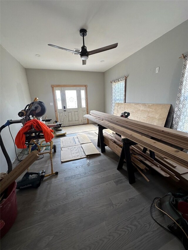 134 E N St, Goliad, TX 77963 - recreation room with a ceiling fan and wood finished floors