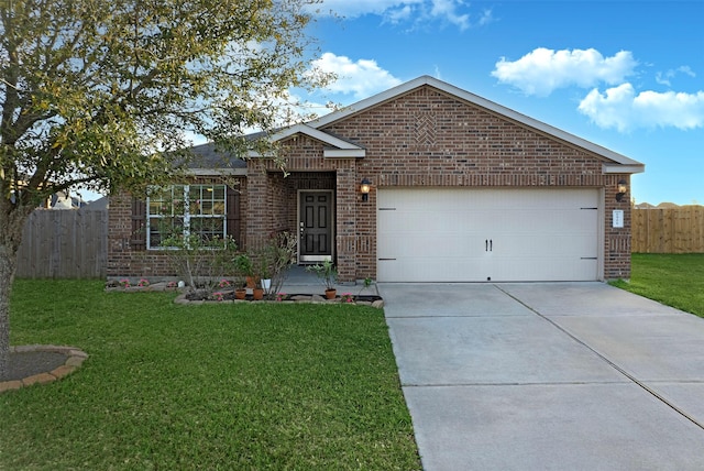 6906 Chessgate Falls Ln, Rosenberg, TX 77469 - single story home with fence, driveway, a front yard, brick siding, and a garage