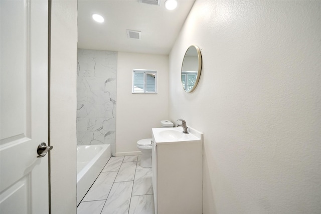 5610 Belarbor St, Houston, TX 77033 - full bath featuring vanity, toilet, visible vents, and marble finish floor