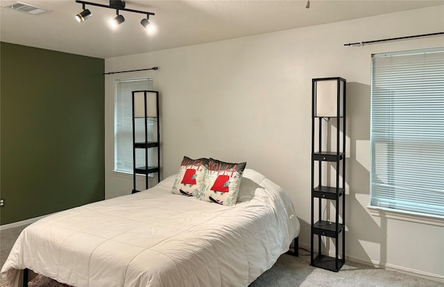 1518 Honea Egypt Rd, Magnolia, TX 77354 - carpeted bedroom with baseboards, rail lighting, and visible vents