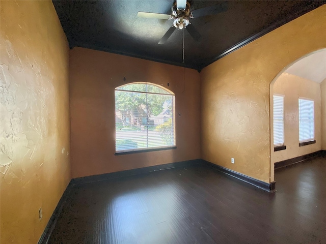 14959 Royal Birkdale St, Houston, TX 77095 - spare room with baseboards, a textured wall, a ceiling fan, and wood finished floors