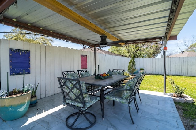 view of patio featuring outdoor dining space and a fenced backyard
