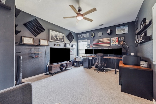 17934 Wichita River Way, Cypress, TX 77433 - carpeted office with ceiling fan, a textured wall, and visible vents