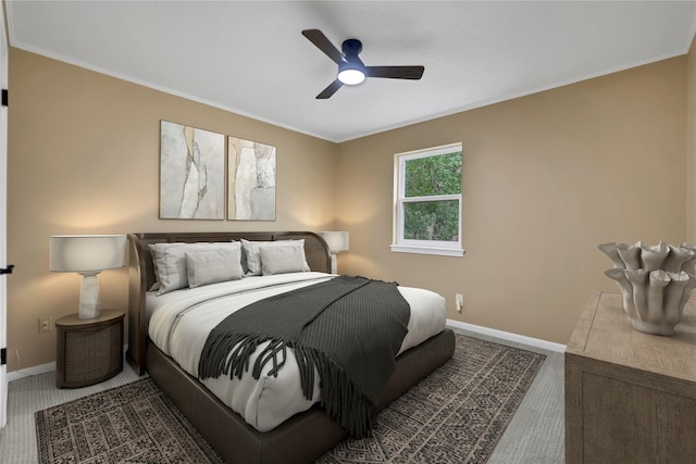 6522 Coral Ridge Rd, Houston, TX 77069 - bedroom with baseboards, carpet floors, crown molding, and a ceiling fan