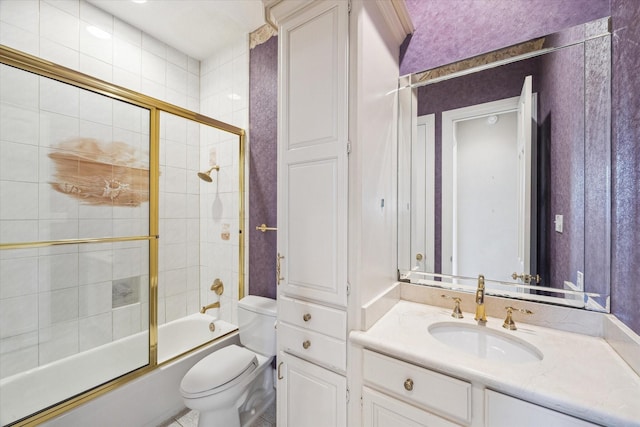 1204 Cowards Creek Dr, Friendswood, TX 77546 - full bathroom featuring toilet, vanity, and shower / bath combination with glass door