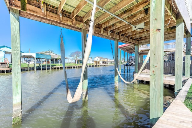 view of dock with a water view