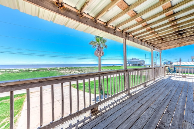 deck featuring a water view