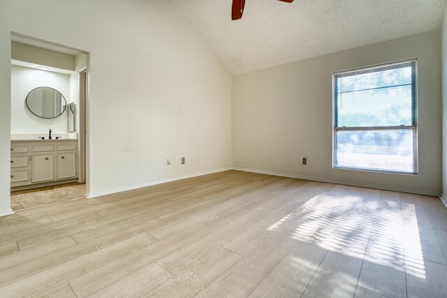 5860 Sampley Way Unit 5860, Houston, TX 77092 - unfurnished bedroom with lofted ceiling, light wood-style flooring, baseboards, and a sink