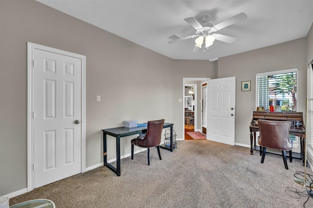108 Somerton Dr, Montgomery, TX 77356 - carpeted office featuring a ceiling fan and baseboards