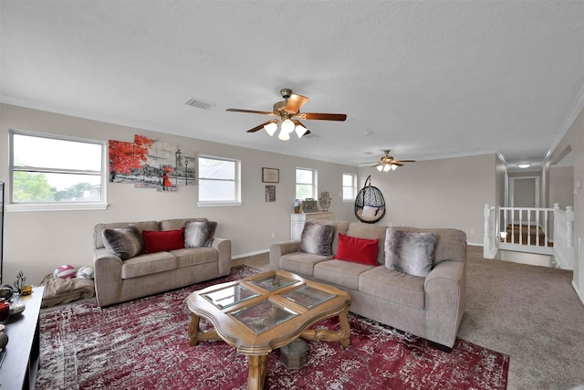 108 Somerton Dr, Montgomery, TX 77356 - carpeted living room with a ceiling fan and baseboards