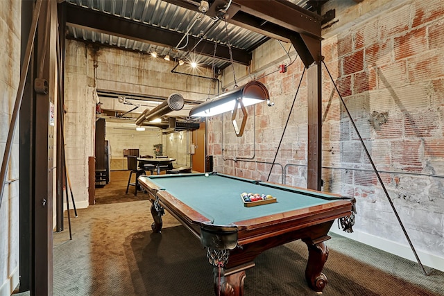 game room with carpet and pool table