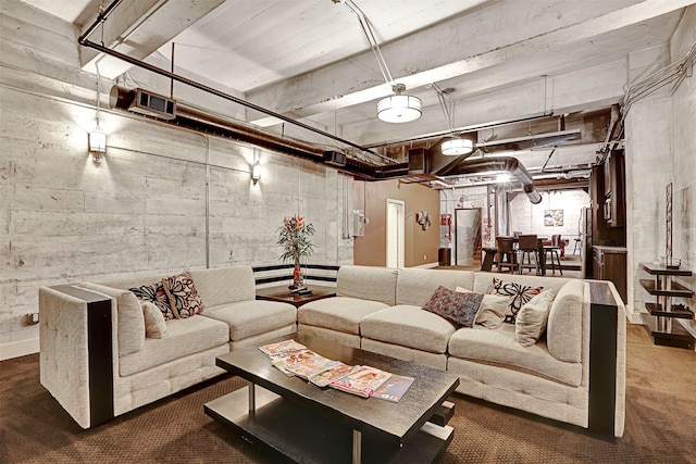 living room with a baseboard radiator