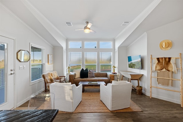 1731 Spur 458, Carmine, TX 78932 - living area with baseboards, ceiling fan, crown molding, and wood finished floors