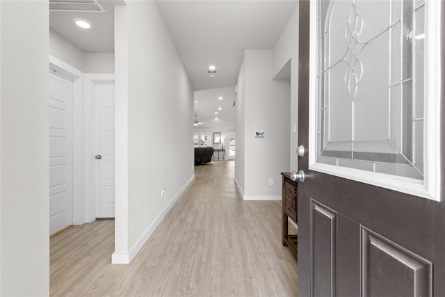 119 Comber Rd, Magnolia, TX 77354 - corridor with baseboards, visible vents, recessed lighting, and light wood finished floors