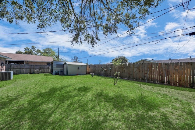 9926 Caffrey St, Houston, TX 77075 - view of yard featuring a shed, an outdoor structure, and cooling unit