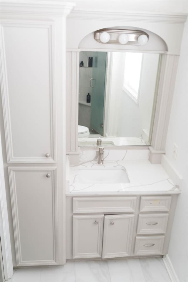5535 Spellman Rd, Houston, TX 77096 - bathroom with toilet, vanity, and a shower