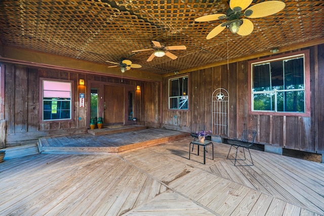 wooden deck with ceiling fan