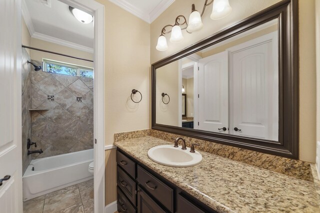 33922 High Point Dr, Magnolia, TX 77355 - full bathroom featuring vanity, washtub / shower combination, and ornamental molding