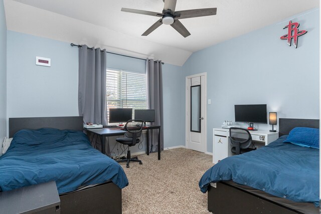 1906 Blue Water Bay Dr, Katy, TX 77494 - bedroom with baseboards, ceiling fan, vaulted ceiling, and carpet