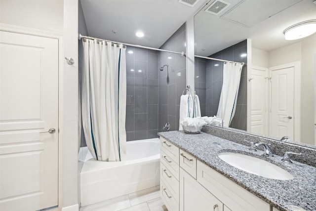 3333 Allen Pkwy Unit 701, Houston, TX 77019 - full bath with shower / bath combo, tile patterned floors, vanity, and recessed lighting