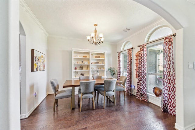 2688 Settlers Way Dr, Sealy, TX 77474 - dining area with arched walkways, visible vents, and dark wood-type flooring