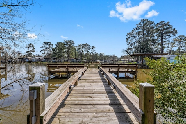 dock area with a water view