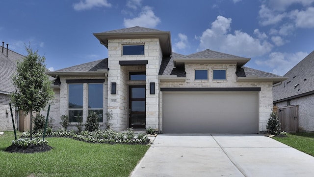 19415 Sorrel Stallion Trl, Tomball, TX 77377 - view of front of house featuring a shingled roof, driveway, stone siding, and brick siding