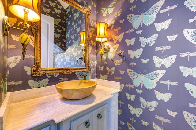 3702 Blue Bonnet, Houston, TX 77025 - bathroom with wallpapered walls and vanity
