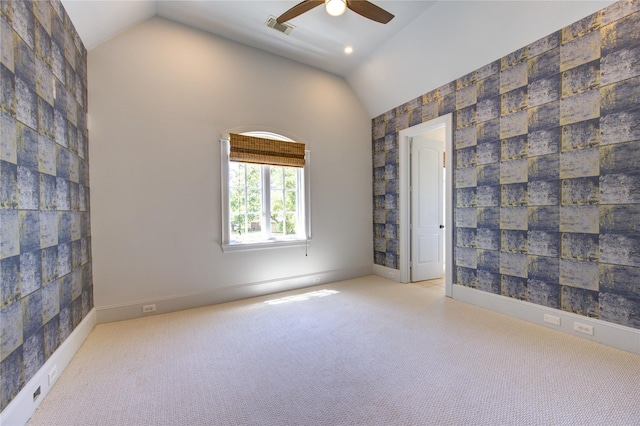 3702 Blue Bonnet, Houston, TX 77025 - unfurnished room with lofted ceiling, ceiling fan, and carpet flooring