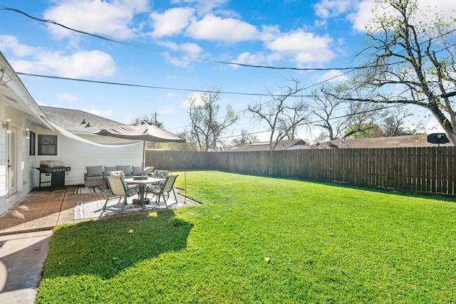 view of yard featuring a fenced backyard and a patio