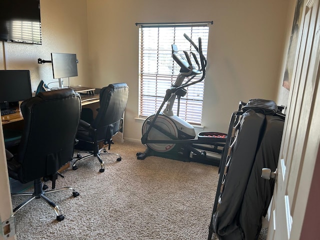 home office with carpet floors and baseboards