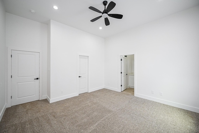 8203 Sparta St Unit B, Houston, TX 77028 - unfurnished bedroom featuring a ceiling fan, ensuite bathroom, carpet, baseboards, and recessed lighting