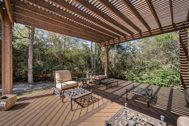 wooden terrace featuring a pergola