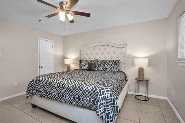 4006 Blalock Rd, Houston, TX 77080 - tiled bedroom featuring ceiling fan, baseboards, and visible vents