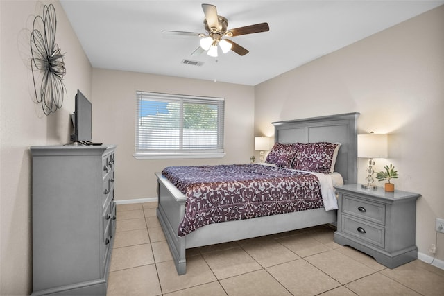 4006 Blalock Rd, Houston, TX 77080 - bedroom with baseboards, a ceiling fan, visible vents, and light tile patterned flooring