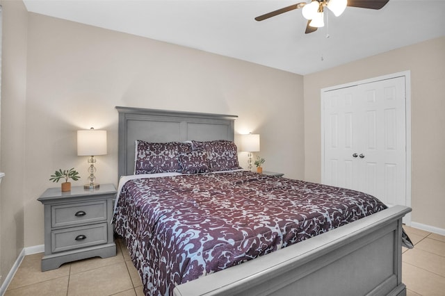 4006 Blalock Rd, Houston, TX 77080 - bedroom featuring a ceiling fan, baseboards, and light tile patterned floors