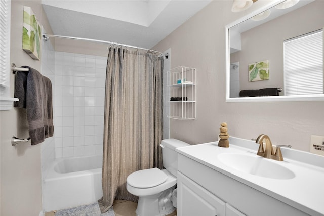 4006 Blalock Rd, Houston, TX 77080 - bathroom with shower / bath combination with curtain, toilet, and vanity