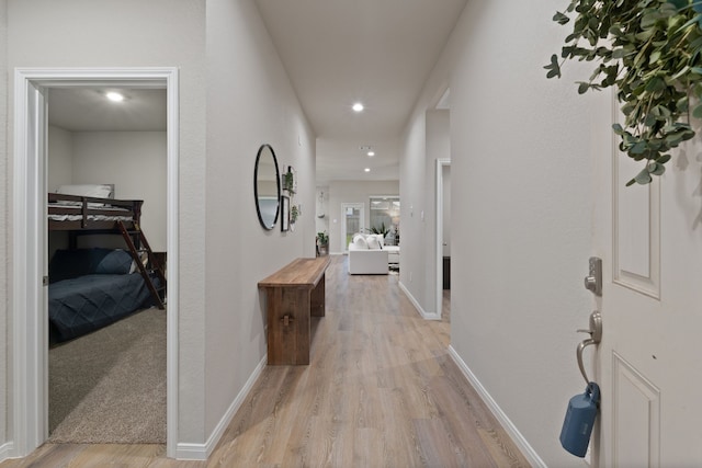 1144 Courteous Creek Dr, Montgomery, TX 77316 - hall with light wood-type flooring, recessed lighting, and baseboards