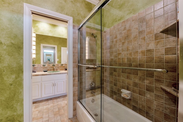 1306 Outrigger, Tiki Island, TX 77554 - bathroom featuring shower / bath combination with glass door and vanity