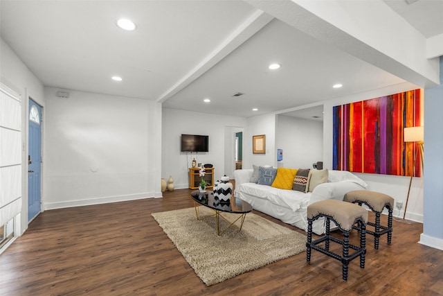 5808 Community Dr, Houston, TX 77005 - living area with baseboards, visible vents, wood finished floors, and recessed lighting
