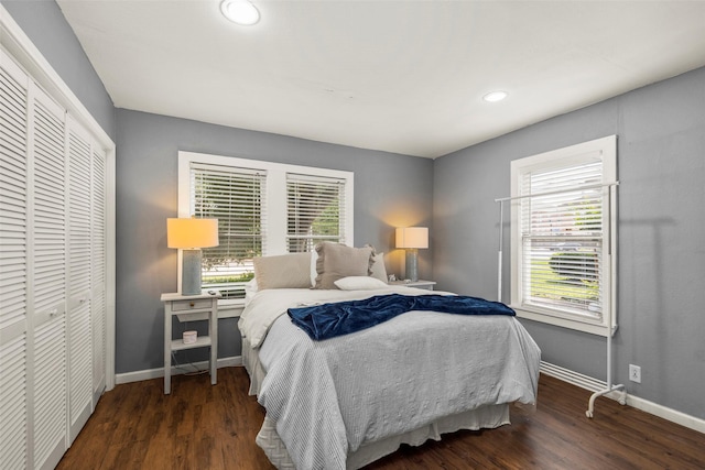 5808 Community Dr, Houston, TX 77005 - bedroom featuring recessed lighting, a closet, baseboards, and wood finished floors