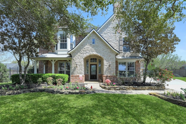 17310 Calico Peak Way, Cypress, TX 77433 - view of front of home with stone siding, brick siding, and a chimney