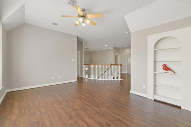 17310 Calico Peak Way, Cypress, TX 77433 - empty room featuring built in features, ceiling fan, baseboards, wood finished floors, and recessed lighting