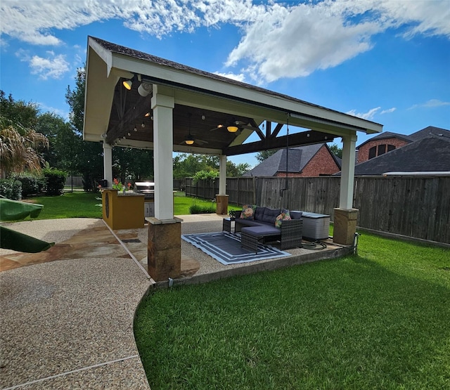 17310 Calico Peak Way, Cypress, TX 77433 - view of yard featuring a patio area, a ceiling fan, outdoor lounge area, and cooling unit