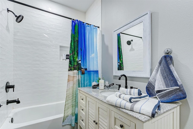 1079 Johnson Rd, Gilchrist, TX 77617 - bathroom with shower / bathtub combination with curtain and vanity