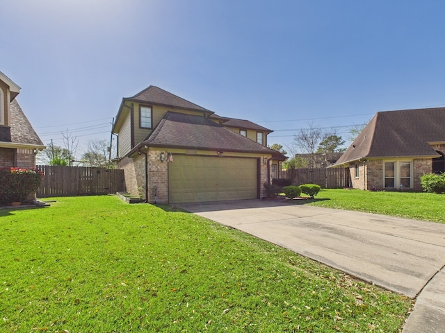 13523 Pasa Robles Ln, Houston, TX 77083 - view of property exterior with brick siding, driveway, a garage, and a yard