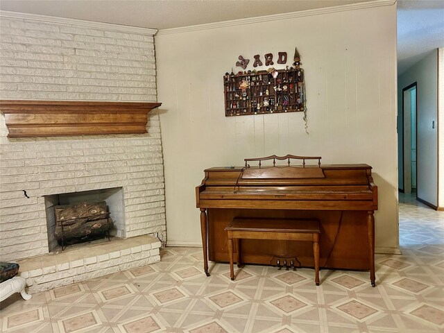 325 Hargett St, Clute, TX 77531 - detailed view of tile patterned floors, a fireplace, and crown molding
